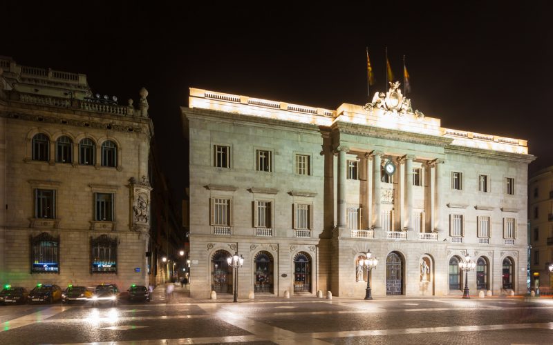 night view of old city hall. Barcelona, Spain